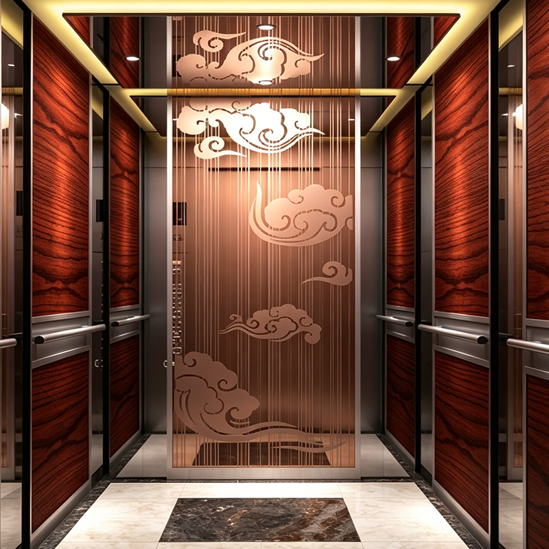 Artistic Rose Gold Etched Mirror Finish Passenger Lift