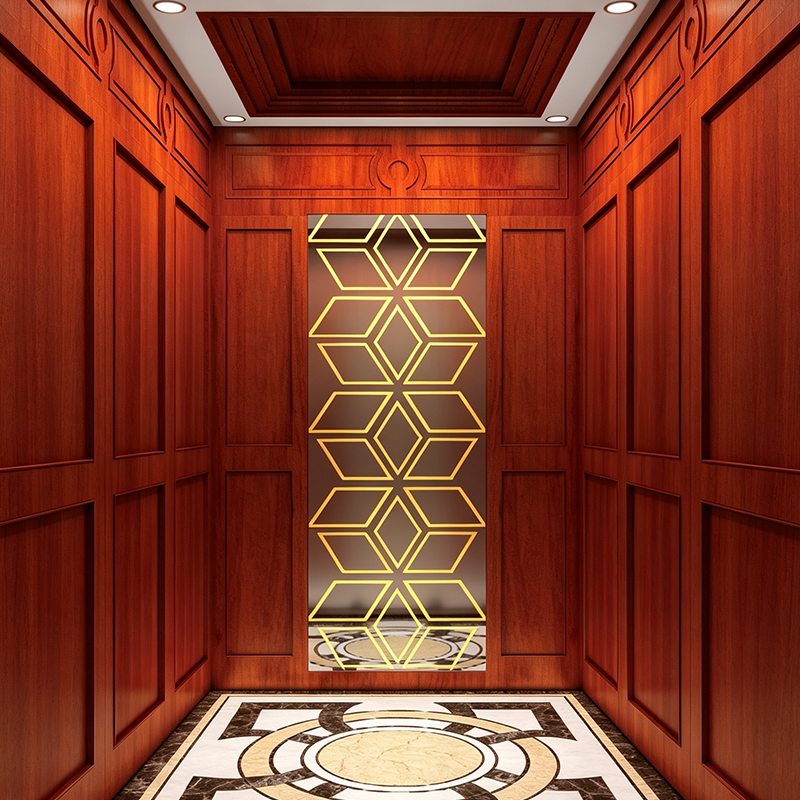 Rosewood Veneer Titanium Etched Mirror Residential Elevator