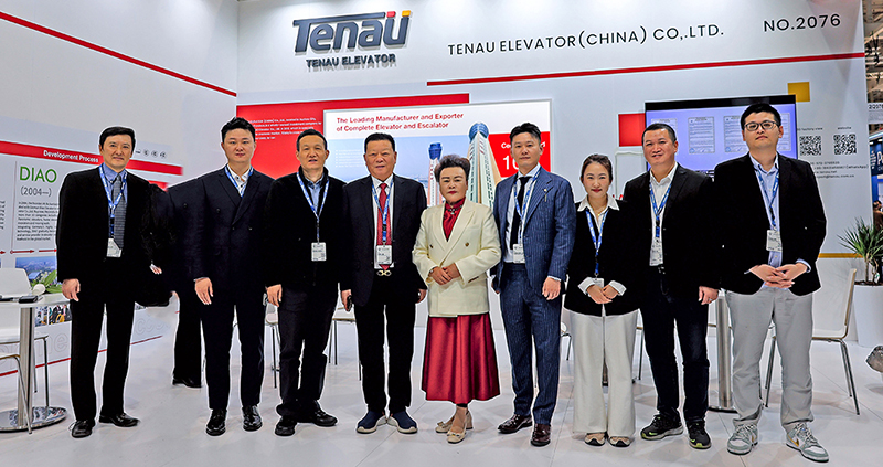 Warm congratulations to TENAU ELEVATOR (CHINA) Co., Ltd. chairman Kunfa Bo, president Aizhu Yang, director of overseas marketing Congcong Sun and other department representatives to participate in Elevator International Expo in Augsburg, Germany