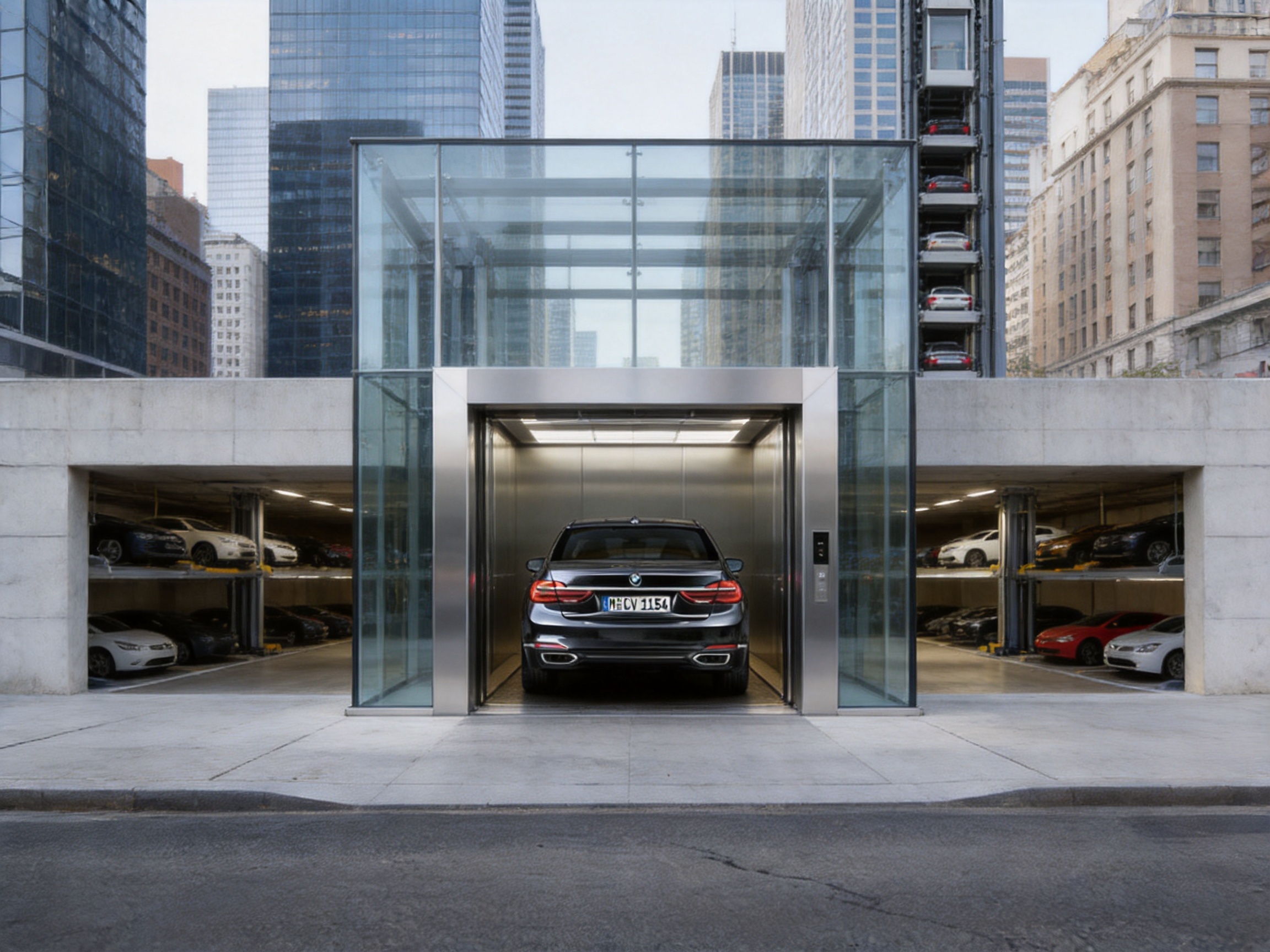 Machine Room Less Car Elevator for Efficient Urban Parking and Vehicle Transportation