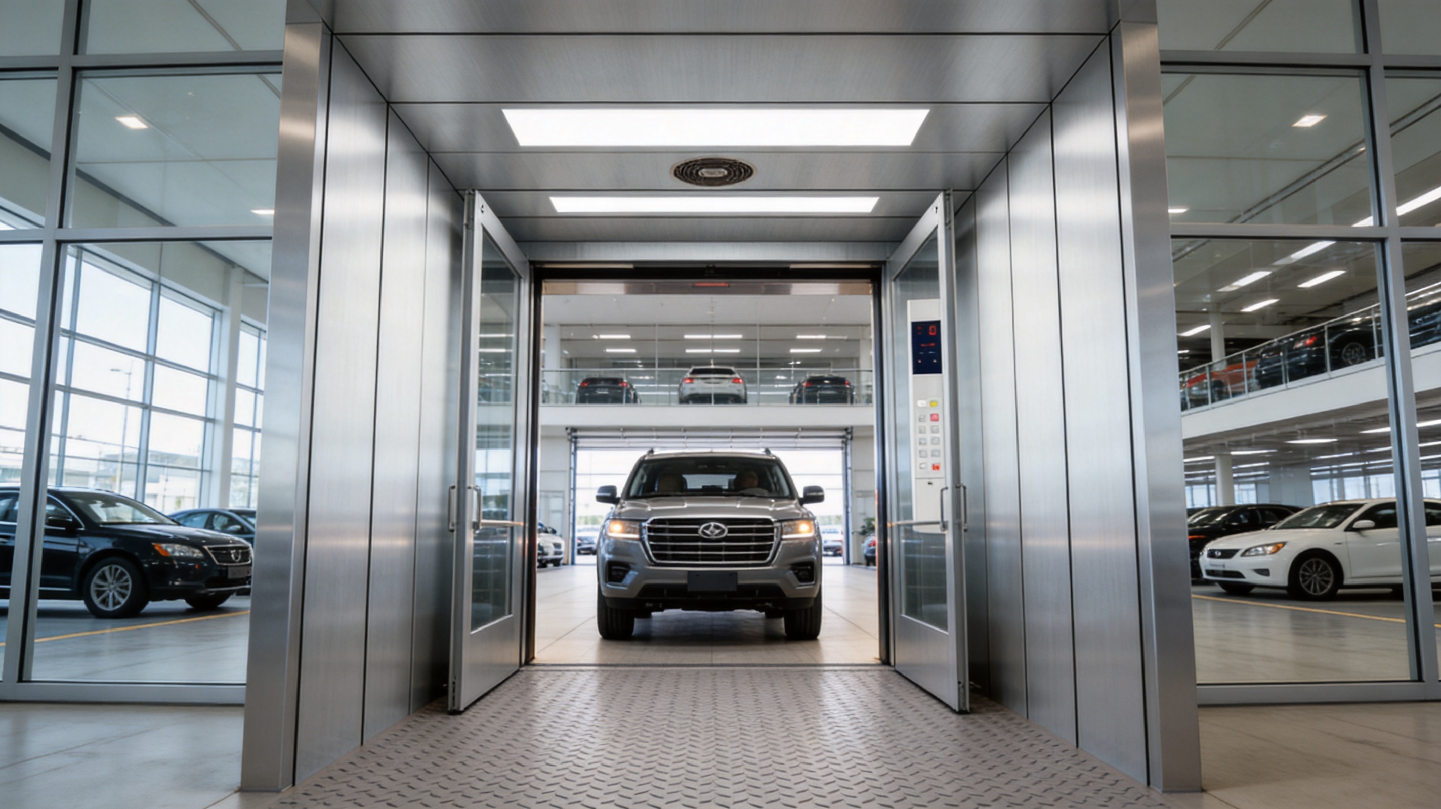 Stainless Steel Car Elevators for Dealerships and Parking Garages