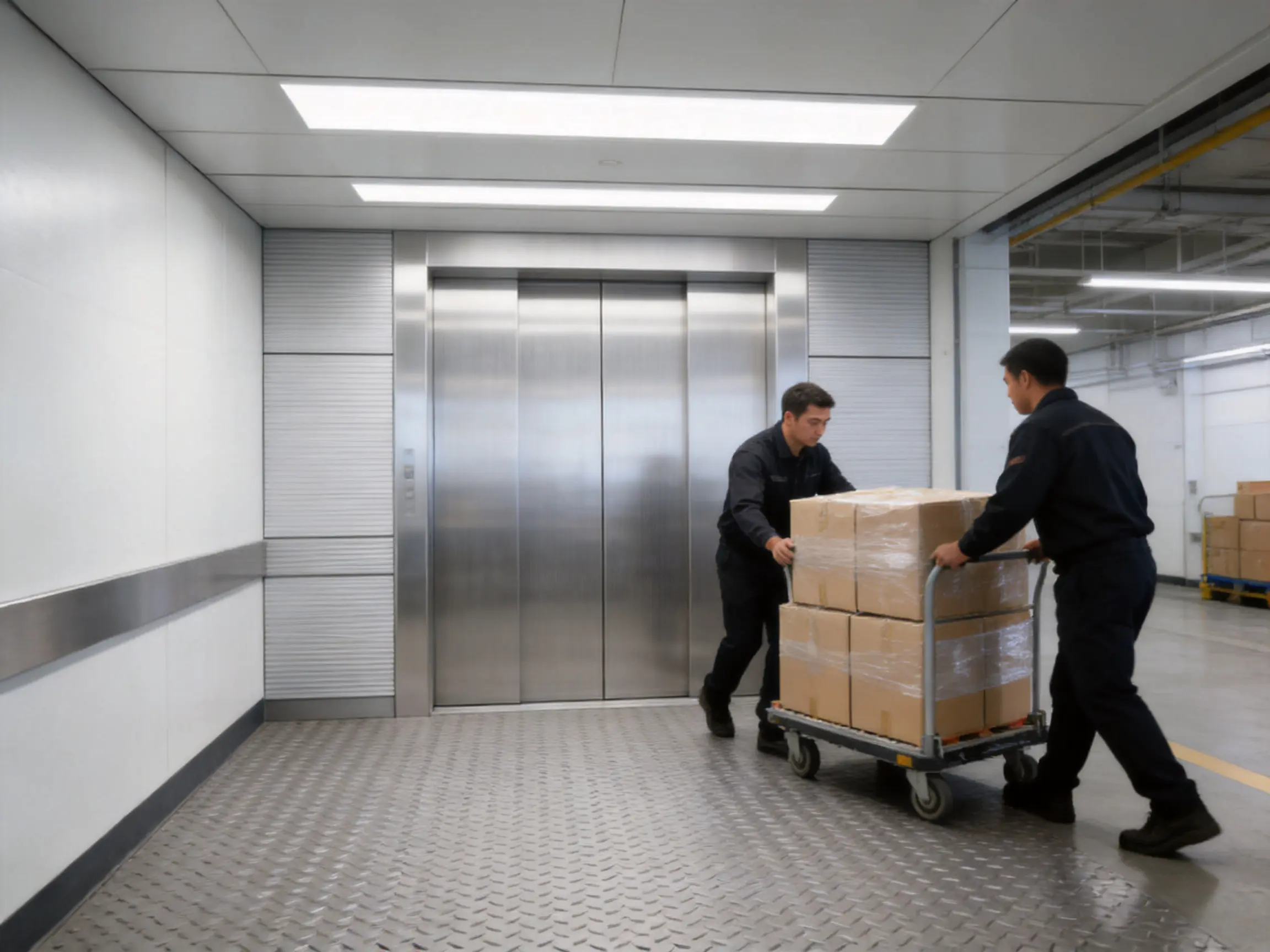 Commercial Hairline Stainless Steel Freight Elevator with Fluorescent Lighting