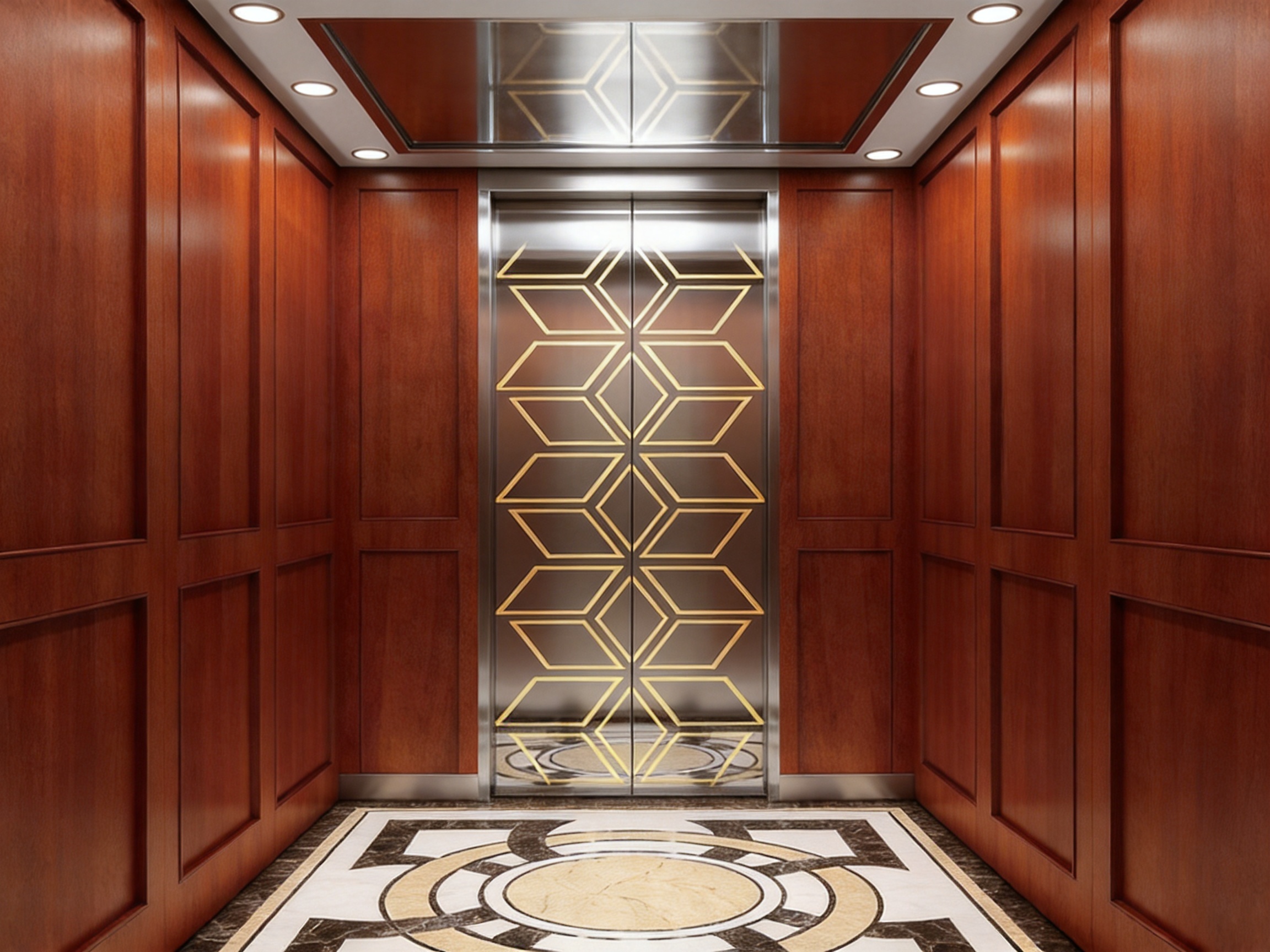 Rosewood Veneer Titanium Etched Mirror Residential Elevator: A Refined Solution for Modern Villas